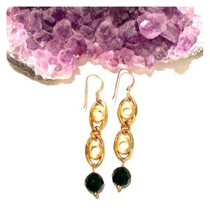 Gold and emerald green earrings